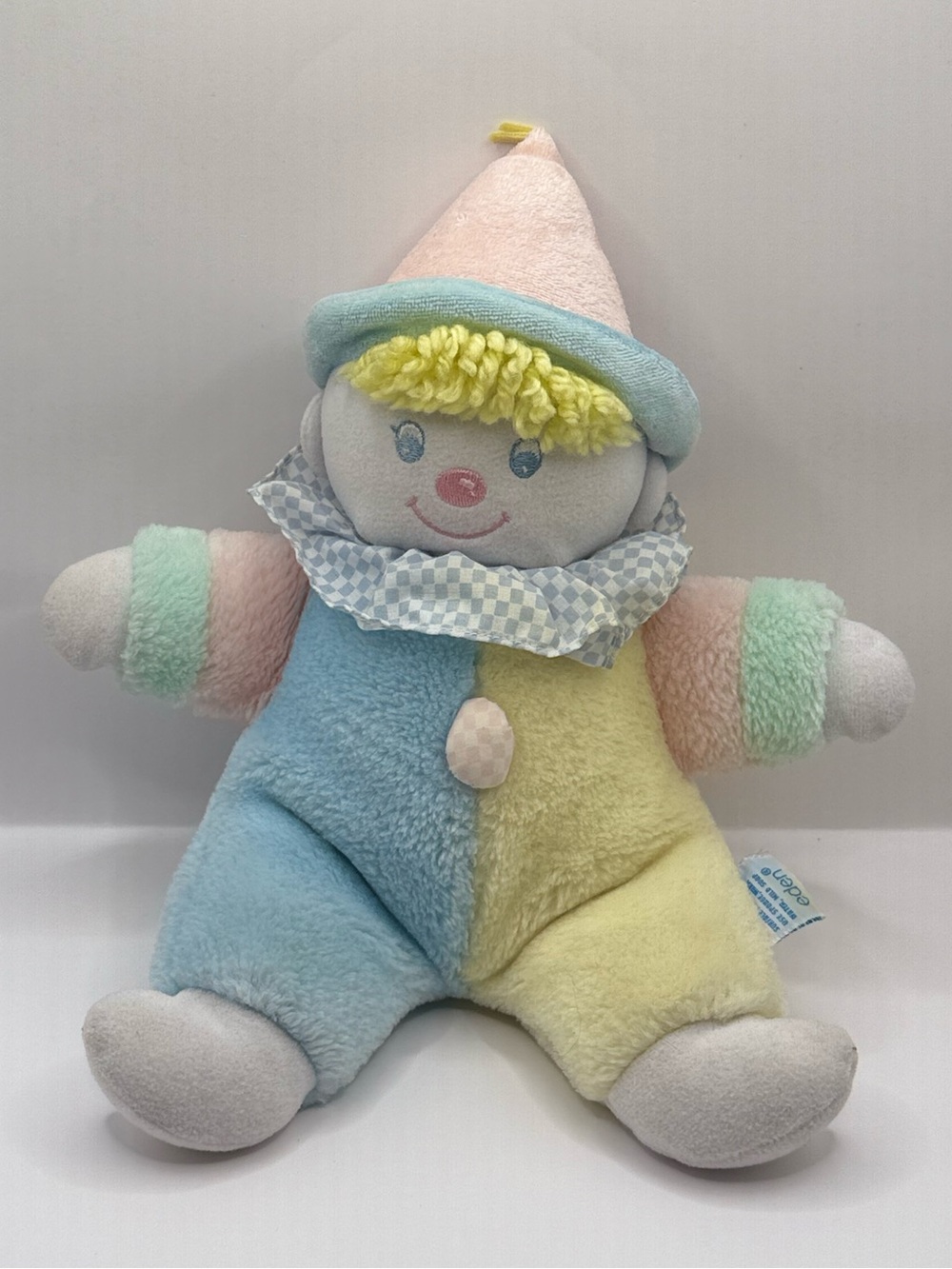 Vintage Eden Pastel Wind Up Musical Clown Plush Stuffed Lovey Baby Toy